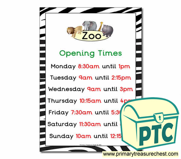 Zoo Role Play Opening Times ( Quarter & Half Past Times) 