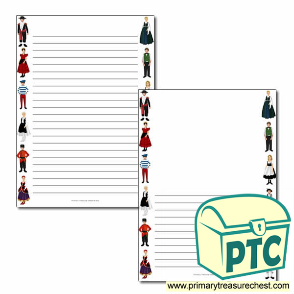 Traditional Costumes Page Border/Writing Frame (narrow lines)