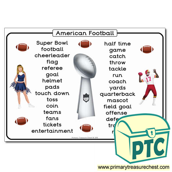 Super Bowl themed A4 word mat