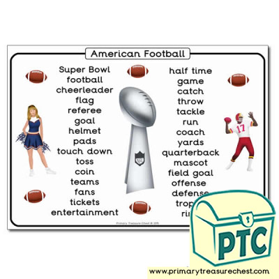 Super Bowl themed A4 word mat
