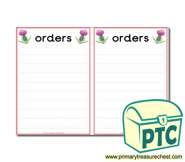 Scottish Cafe Role Play Order Pad