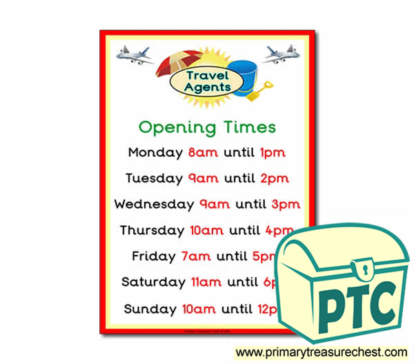 Travel Agents Opening Times Poster (O'clock) - Primary ...