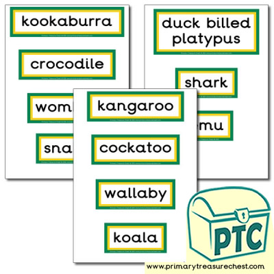 Australian Animal Themed Display Words