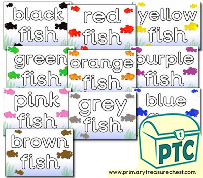 Literacy Fish Themed Playdough Mats - HF Colour Words