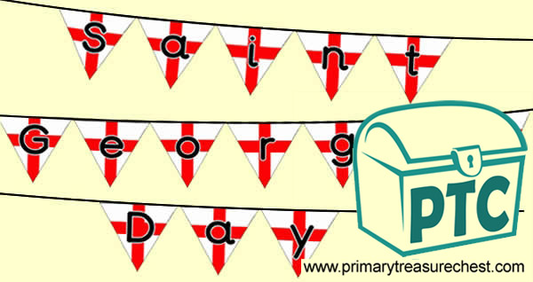 Saint George's Day themed bunting, saying 'Saint George's Day'.