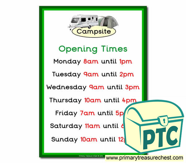 Campsite Role Play Opening Times (O'clock Times)