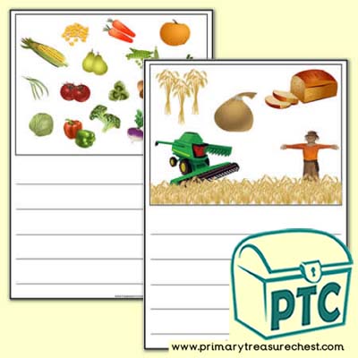 Thanksgiving Themed Writing Activity Worksheet  (Wide Lines)