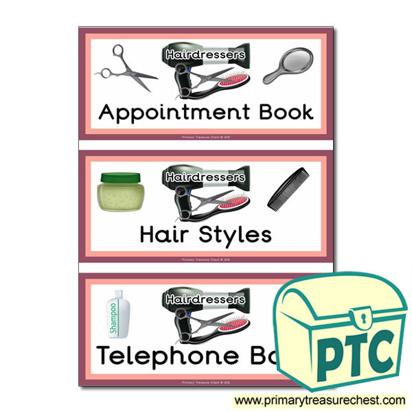 Role Play Hairdressers Themed Book labels