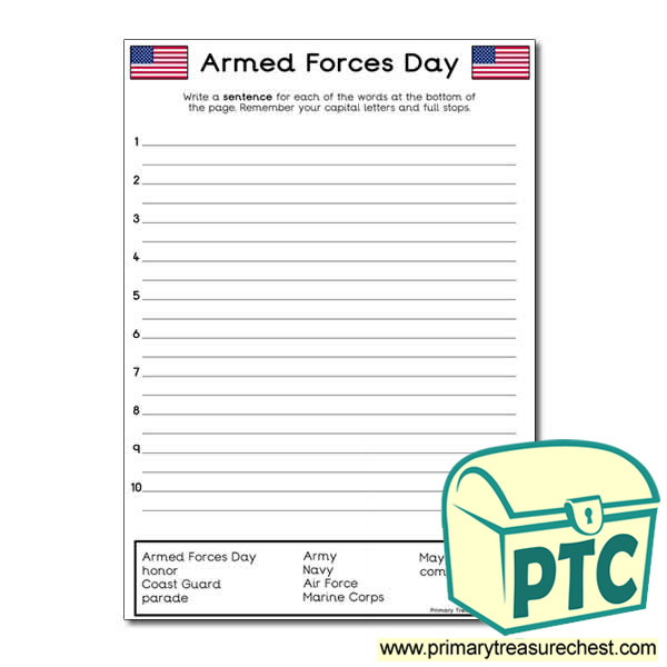 Armed Forces Day Sentence Worksheet