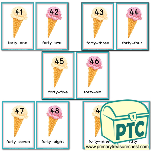 Ice Cream Themed Number Line 41-50