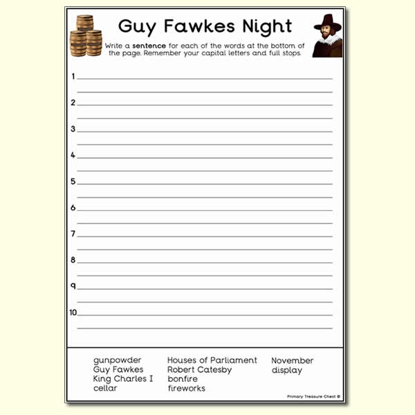 Guy Fawkes Themed Sentence Worksheet