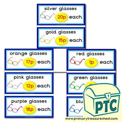 Opticians Role Play Prices Flashcards (1-20p) - Primary Treasure Chest