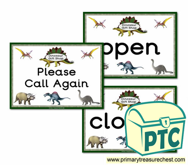 Dinosaur Gift Shop Role Play Open/Closed/Cal Again Signs