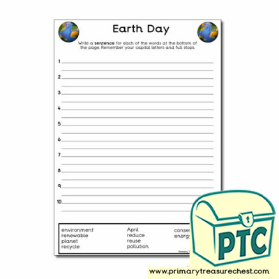 Earth Day Themed Sentence Worksheet