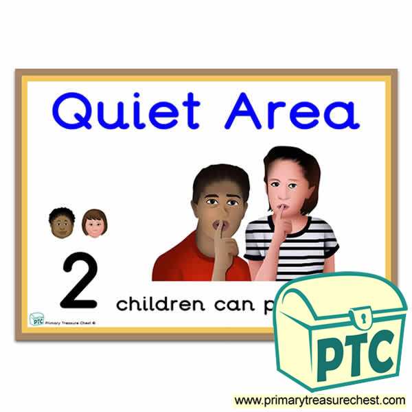 Quiet Area Sign - Number Pattern Images Provided  '2 children can play here' - Classroom Organisation Poster