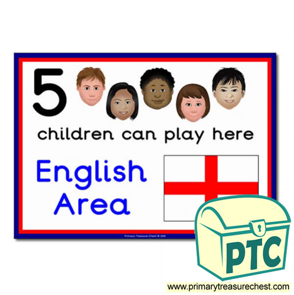 English Area Sign - Images Provided - 5 children can play here - Classroom Organisation Poster