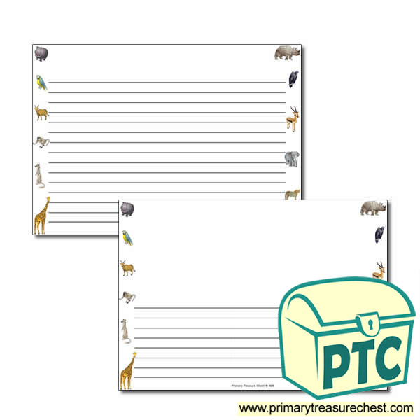 African Animals Themed Landscape Page Border/Writing Frame (narrow lines)