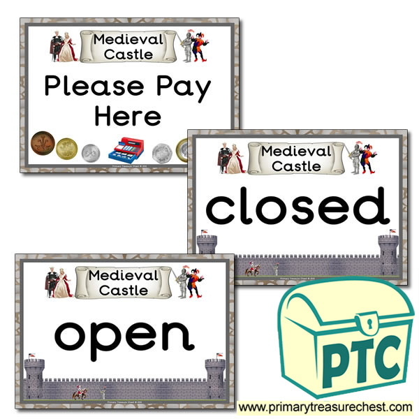 Medieval Castle Role Open, Closed and Pay Here Signs