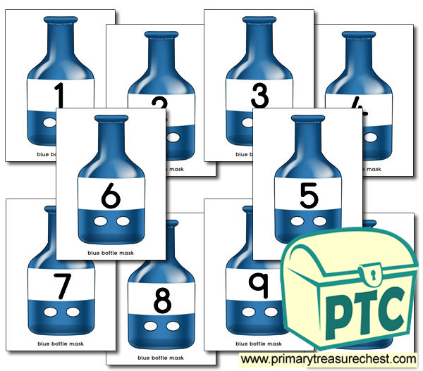 10 Blue Bottles Role Play Number Masks