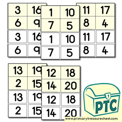 Childrens Bingo Cards - Numbers 1-20