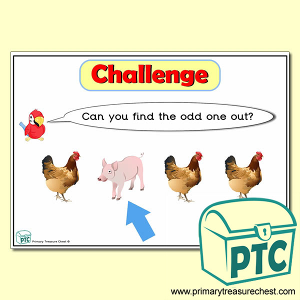 Farm Animals themed Odd-One-Out Challenge A4 Poster
