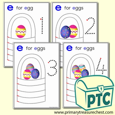 Easter Egg Themed Numeracy and Pencil Control - Letter 'e'