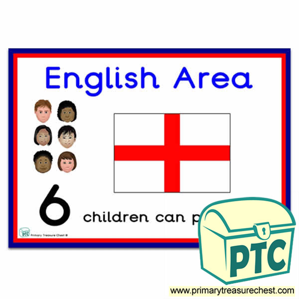 English Area Sign - Number Pattern Images Provided  '6 children can play here' - Classroom Organisation Poster