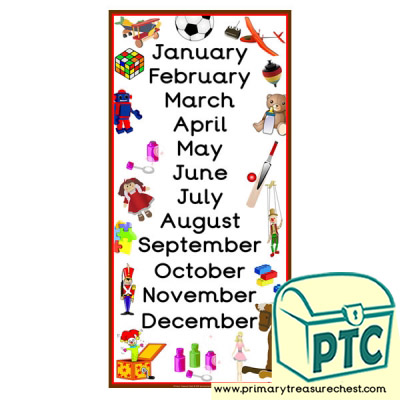 Toy Themed Months Of The Year Poster - Primary Treasure Chest