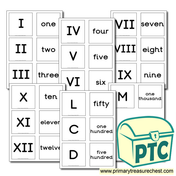 Roman Numerals and Text Matching Cards