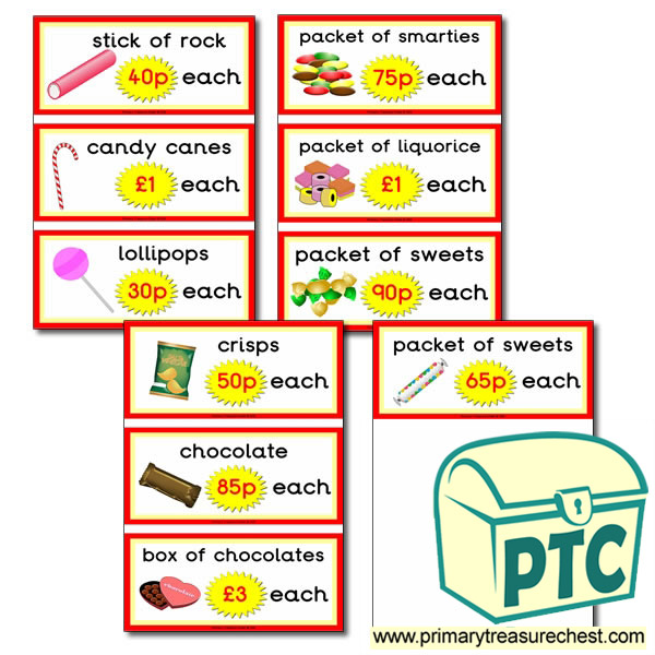Sweet Shop Role Play Prices Flashcards (21p - £99)