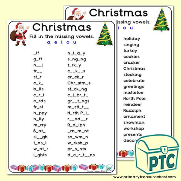 Christmas Missing Vowels Worksheet