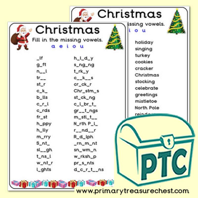 Christmas Missing Vowels Worksheet