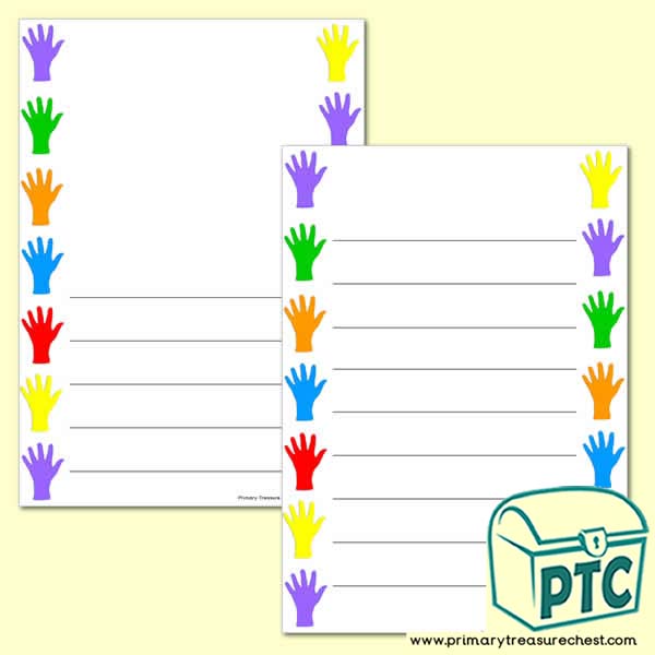 Coloured Hands Page Border/Writing Frame (wide lines)