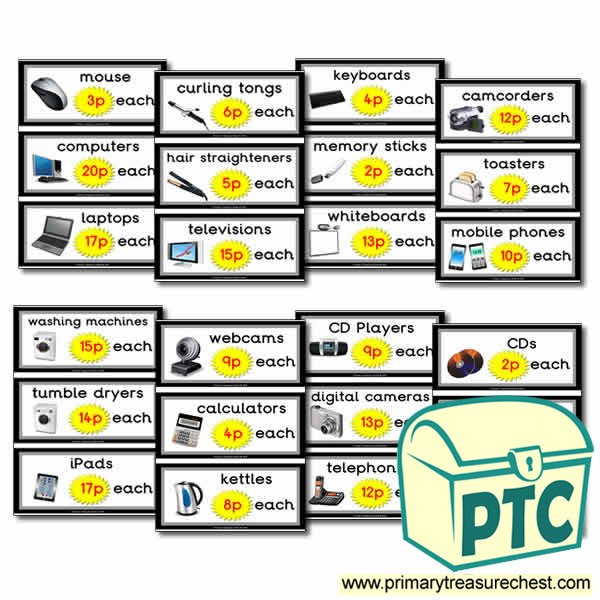 Role Play Electrical Shop Prices Flashcards (1-20p)