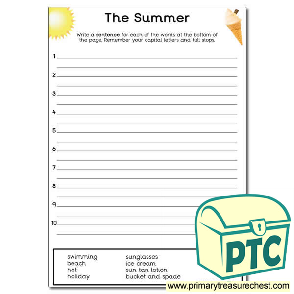 Summer Themed Sentence Worksheet