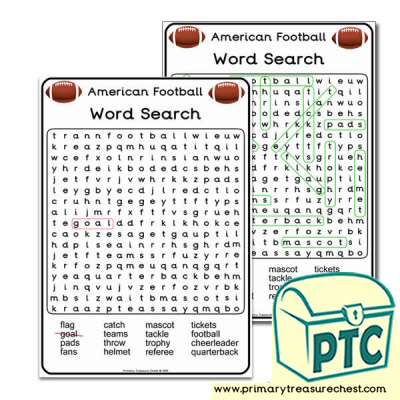 A4 Super Bowl Themed Word Search