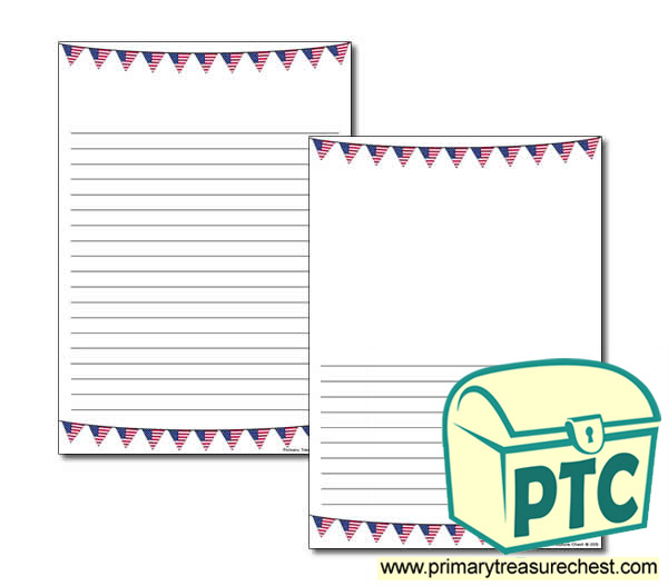 American Flag Bunting Page Border/Writing Frame (narrow lines)