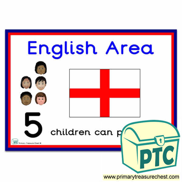 English Area Sign - Number Pattern Images Provided  '5 children can play here' - Classroom Organisation Poster