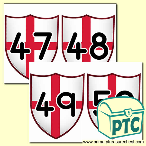 Saint George's Flag Themed Number Cards 26 to 50