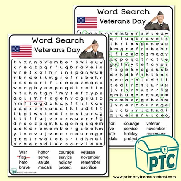 Veterans Day Word Search Free Printable