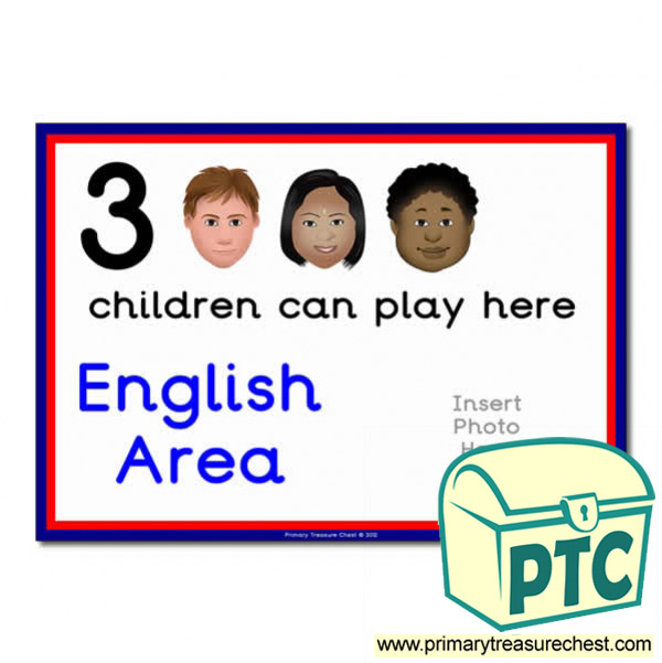 English Area Sign - Add Your Own Image - 3 children can play here - Classroom Organisation Poster