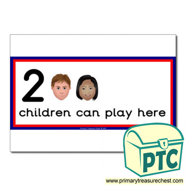 English Area Sign - Images of Faces - 2 children can play here - Classroom Organisation Poster