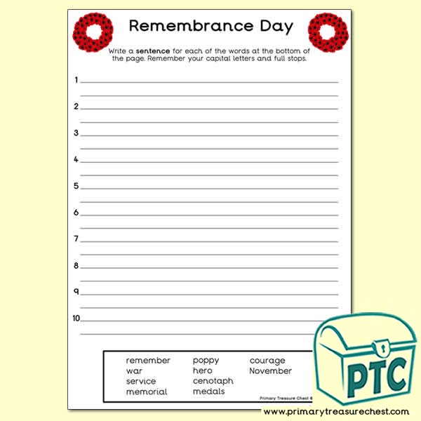 Remembrance Day Sentence Worksheet