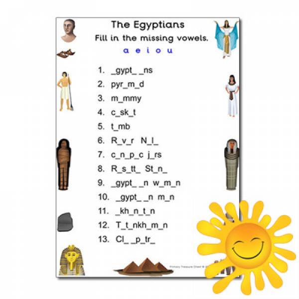 Ancient Egypt Missing Vowels Worksheet Primary Treasure Chest