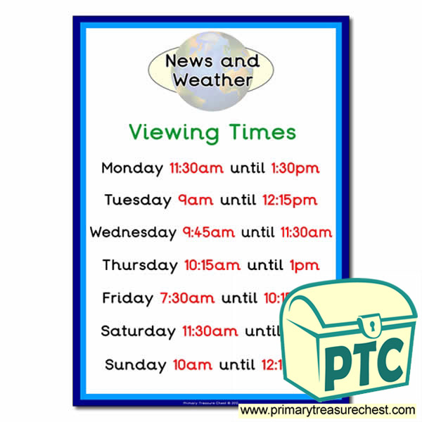 Viewing Times (Quarter & Half Past) for Your News Desk and Weather Forecasting Role Play 