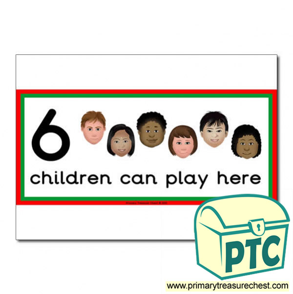 Welsh Area Sign - Images of Faces - 6 children can play here - Classroom Organisation Poster