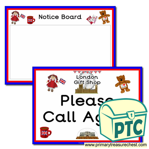 London Gift Shop Notice Board and Call Again Signs