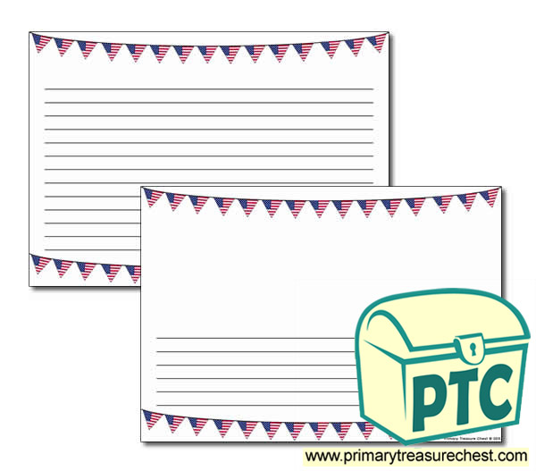 American Flag Bunting Landscape Page Border/Writing Frame (narrow lines)