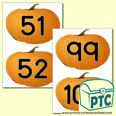 Pumpkin Themed Number Line 51-100