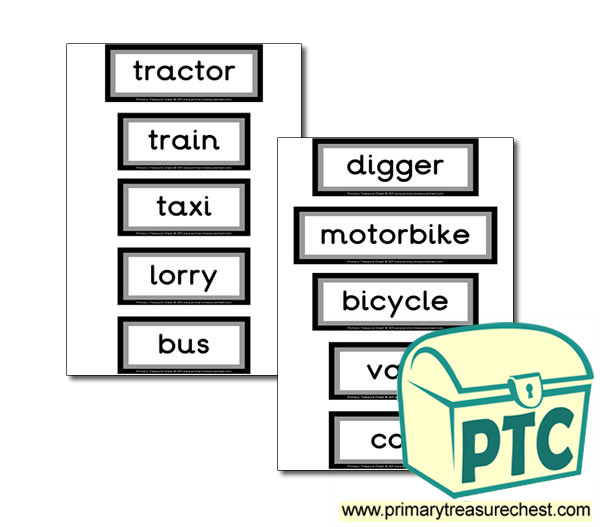 Land Transport Themed Display Words